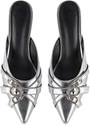 Women's Strap Heeled Mules Pointed Toe Kitten Heels Dress Pumps in Saudi Arabia