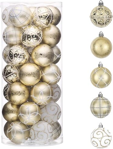 Valery Madelyn Christmas Tree Ornaments Set, 35ct Red Green and Gold Shatterproof Christmas Tree Decorations Bulk, 2.36 Inches Traditional Country Hanging Ball Ornaments for Xmas Trees Holiday Decor in Saudi Arabia