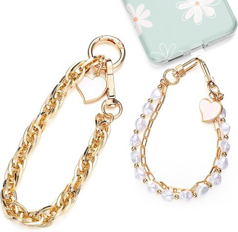 2 Pcs Pearl Beaded Phone Wrist Straps Anti Lost Wrist Lanyard Double Chain Cell Phone Charm with 3 Tether Tab Beaded Wristlet Bracelet for Women Men Phone Wallet Keychain Camera in Saudi Arabia