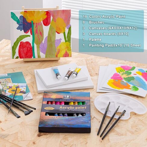 Inburit Art Paint Set for Adults, Painting Supplies Kits with 24 Acrylic Paints (22ml), 8 Brushes, 3 Stretched Canvases, 3 Canvas Panel, Palette, Deluxe Paint Set for Kids, Student and Artist in Saudi Arabia