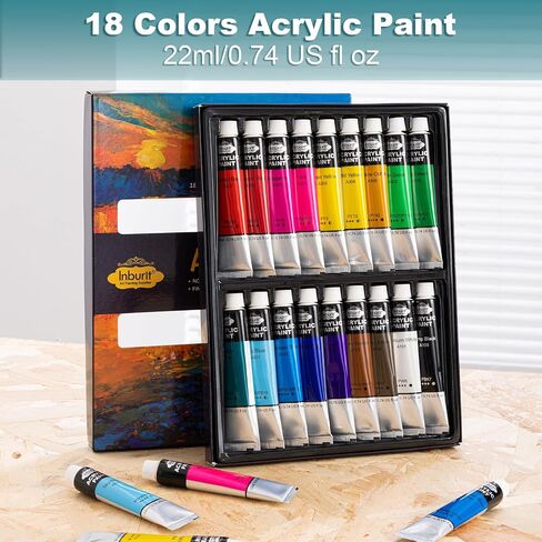 Inburit Art Paint Set for Adults, Painting Supplies Kits with 24 Acrylic Paints (22ml), 8 Brushes, 3 Stretched Canvases, 3 Canvas Panel, Palette, Deluxe Paint Set for Kids, Student and Artist in Saudi Arabia