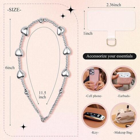 GVIEWIN Phone Charm Beaded Wrist Strap with Tether Tab | Hands-Free & Anti-drop, Detachable Phone Chain Wristlet for Women Girls for iPhone & Most Smartphones, Silver Love in Kuwait