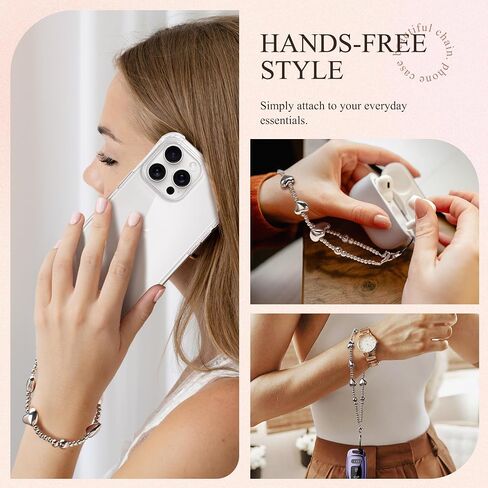 GVIEWIN Phone Charm Beaded Wrist Strap with Tether Tab | Hands-Free & Anti-drop, Detachable Phone Chain Wristlet for Women Girls for iPhone & Most Smartphones, Silver Love in Kuwait
