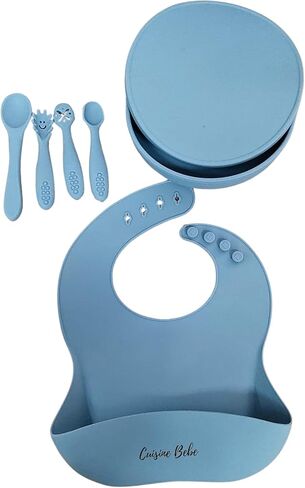 4-Piece Silicone Baby Feeding Set with suction Plate, Bib, Bowl, Spoon, Utensils for baby's 6 Months Up in Saudi Arabia
