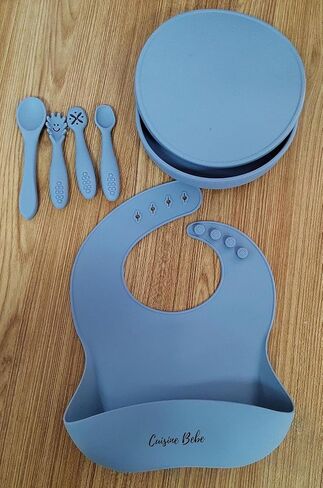4-Piece Silicone Baby Feeding Set with suction Plate, Bib, Bowl, Spoon, Utensils for baby's 6 Months Up in Saudi Arabia