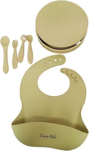 4-Piece Silicone Baby Feeding Set with suction Plate, Bib, Bowl, Spoon, Utensils for baby's 6 Months Up in Saudi Arabia