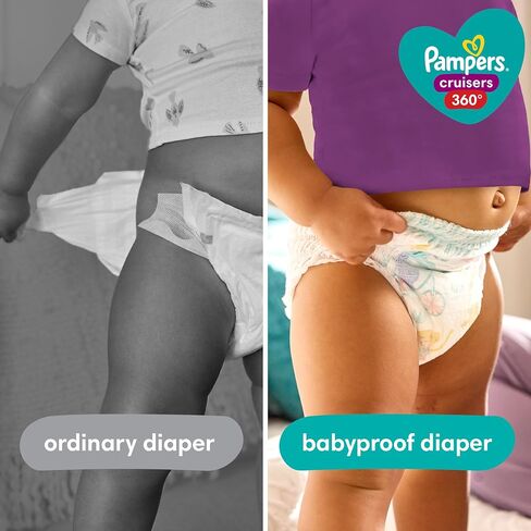Diapers Size 5, 128 Count and Baby Wipes - Pampers Pull On Cruisers 360° Fit Baby Diapers with Stretchy Waistband, ONE MONTH SUPPLY with Sensitive Wipes, 6X Pop-Tops, 336 Count (Packaging May Vary) in Kuwait