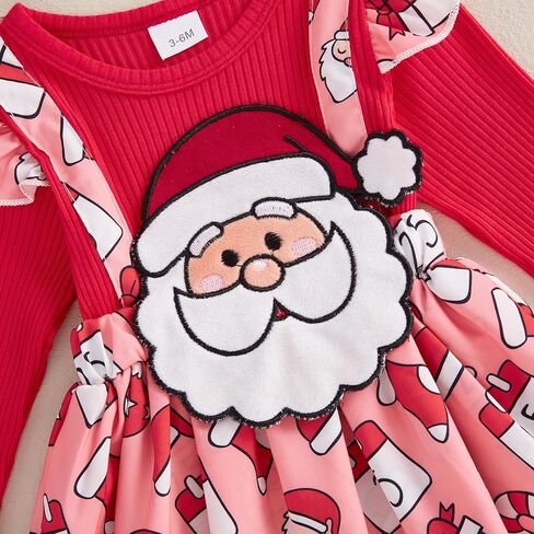 Baby Girl Christmas Outfit Santa Gingerbread Romper Dress Ribbed Long Sleeve Bodysuit Headband Fall Winter Clothes in Saudi Arabia