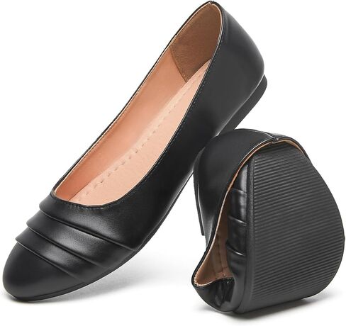 HEAWISH Women's Black Flats Shoes Round Toe Slip On Casual Ballet Flats PU Leather Dressy Work Shoes in Saudi Arabia