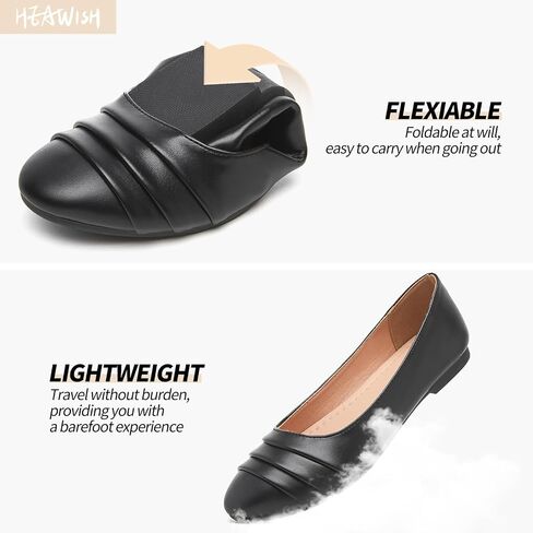 HEAWISH Women's Black Flats Shoes Round Toe Slip On Casual Ballet Flats PU Leather Dressy Work Shoes in Saudi Arabia