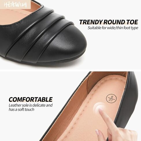 HEAWISH Women's Black Flats Shoes Round Toe Slip On Casual Ballet Flats PU Leather Dressy Work Shoes in Saudi Arabia
