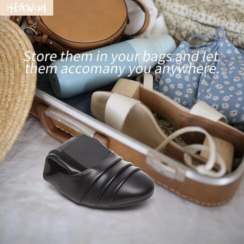 HEAWISH Women's Black Flats Shoes Round Toe Slip On Casual Ballet Flats PU Leather Dressy Work Shoes in Saudi Arabia