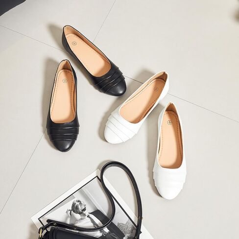 HEAWISH Women's Black Flats Shoes Round Toe Slip On Casual Ballet Flats PU Leather Dressy Work Shoes in Saudi Arabia