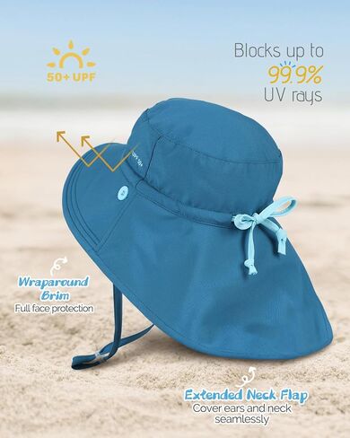 Toddler Kids Sun Hat UPF 50+ UV Protection, Summer Beach Hat with Neck Flap Wide Brim Swim Hat for Girls Boys in Saudi Arabia