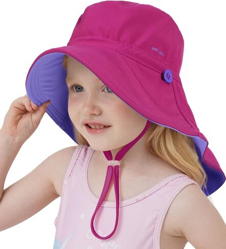 Toddler Kids Sun Hat UPF 50+ UV Protection, Summer Beach Hat with Neck Flap Wide Brim Swim Hat for Girls Boys in Saudi Arabia