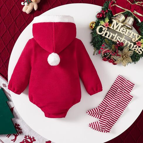Lamuusaa Newborn Baby Girl Boy Christmas Outfit Warm Long Sleeve Hoodie Romper Zipper Bodysuit Stripe Leg Warmers Set in Saudi Arabia