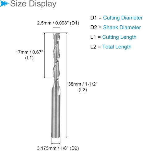 مطاحن نهاية حلزونية، ساق 1/8 بوصة 2.5 مم × 17 مم من الكربيد الصلب 2-فلوت CNC قطع طحن - (التطبيقات: للخشب الرقائقي والبلاستيك الصلب)، 5 قطع in Saudi Arabia