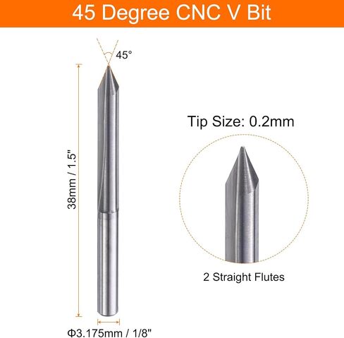 HARFINGTON 5pcs CNC V Bit 45 Degree 1/8" Shank 0.2mm Tip Engraving V Bits Carbide Chamfer End Mill with 2 Straight Flutes CNC Wood Carving Bit Tool for Wood Plywood Acrylic MDF Lettering in Kuwait