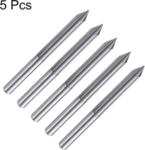 HARFINGTON 5pcs CNC V Bit 45 Degree 1/8" Shank 0.2mm Tip Engraving V Bits Carbide Chamfer End Mill with 2 Straight Flutes CNC Wood Carving Bit Tool for Wood Plywood Acrylic MDF Lettering in Kuwait