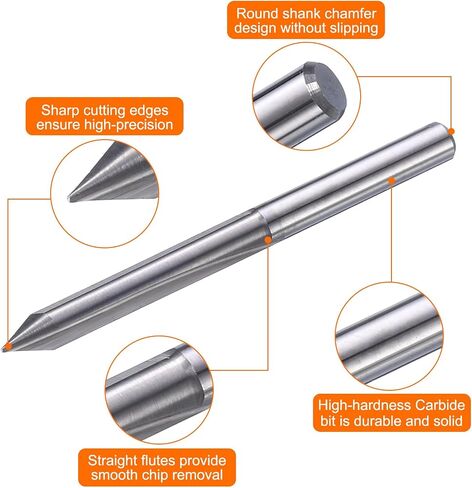 HARFINGTON 5pcs CNC V Bit 45 Degree 1/8" Shank 0.2mm Tip Engraving V Bits Carbide Chamfer End Mill with 2 Straight Flutes CNC Wood Carving Bit Tool for Wood Plywood Acrylic MDF Lettering in Kuwait