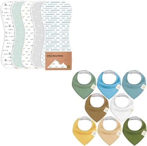 KeaBabies 5-Pack Organic Burp Cloths for Baby Boys and Girls and 8-Pack Organic Baby Bandana Drool Bibs - Ultra Absorbent Burping Cloth, Stylish Unisex Bandana Bibs, Burp Clothes in Saudi Arabia