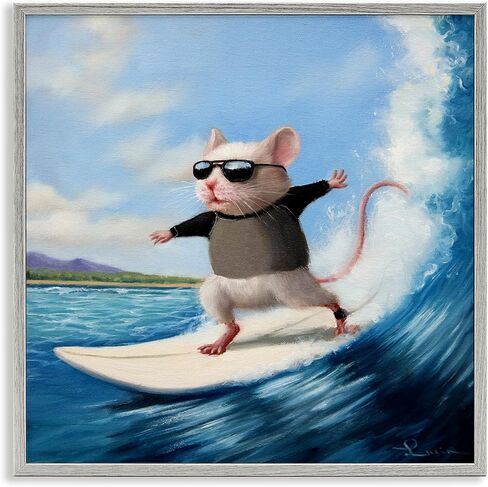Stupell Industries Cool Surfer Mouse Blue Ocean Waves Surfboard, Design by Lucia Heffernan in Saudi Arabia
