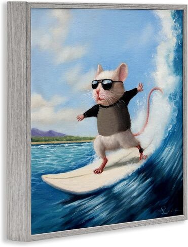 Stupell Industries Cool Surfer Mouse Blue Ocean Waves Surfboard, Design by Lucia Heffernan in Saudi Arabia