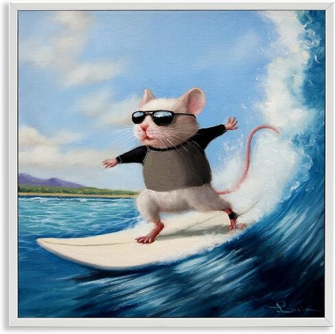 Stupell Industries Cool Surfer Mouse Blue Ocean Waves Surfboard, Design by Lucia Heffernan in Saudi Arabia