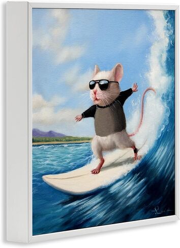 Stupell Industries Cool Surfer Mouse Blue Ocean Waves Surfboard, Design by Lucia Heffernan in Saudi Arabia
