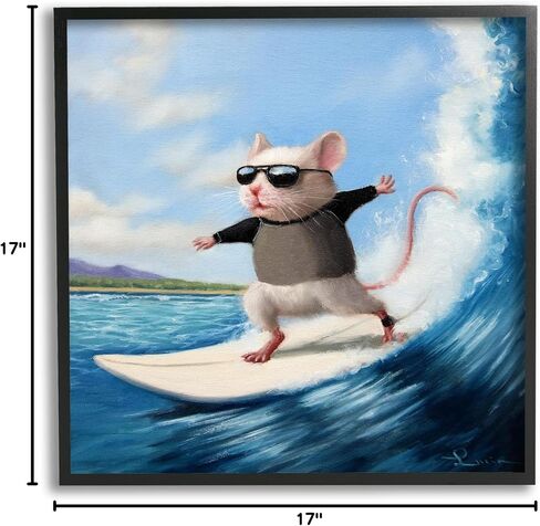 Stupell Industries Cool Surfer Mouse Blue Ocean Waves Surfboard, Design by Lucia Heffernan in Saudi Arabia