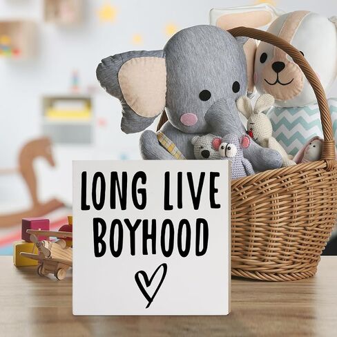 Nursery Decor Wooden Box Sign, Nursery Newborn Baby Boys Bedroom Desk Decor Toddler Kids Children Room Playroom Decoration, Long Live Boyhood, Nursery Gifts for Baby Boys in Saudi Arabia