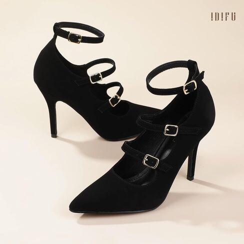 IDIFU IN4 Women's Pumps High Heels Dress Shoes for Women Closed Toe Strappy Heels Wedding Comfortable Dressy Formal Stiletto Ankle Strap Pointed Toe Three Strap Heels Pump Shoes in Saudi Arabia