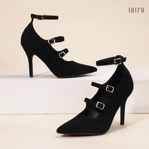 IDIFU IN4 Women's Pumps High Heels Dress Shoes for Women Closed Toe Strappy Heels Wedding Comfortable Dressy Formal Stiletto Ankle Strap Pointed Toe Three Strap Heels Pump Shoes in Saudi Arabia