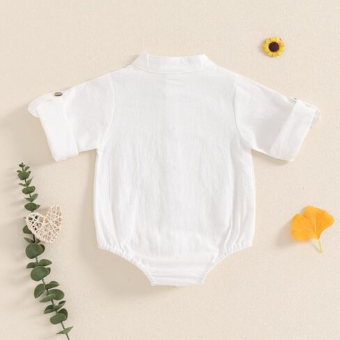 Karuedoo Newborn Baby Boy Clothes Cotton Linen Shirt Bodysuit Button Up Roll Up Long Sleeve Romper Jumpsuit One-Piece Outfit in Saudi Arabia