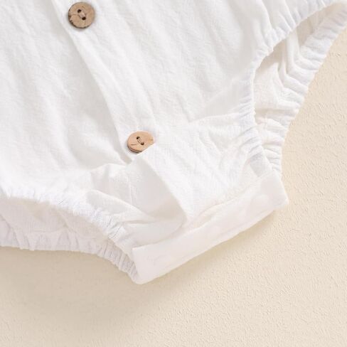 Karuedoo Newborn Baby Boy Clothes Cotton Linen Shirt Bodysuit Button Up Roll Up Long Sleeve Romper Jumpsuit One-Piece Outfit in Saudi Arabia