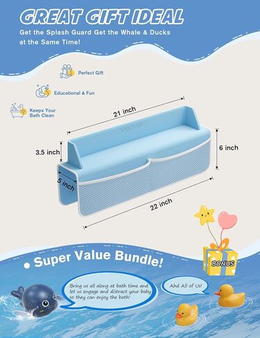 Bathtub Splash Guard, Bath Splash Guard for Tub Kids, 22 Inch Bathtub Play Shelf Area, 8 Suction Cups Attach to Bath Tub, Toy Tray Caddy Holder Storage, Toddlers Bathtub Accessories- Baby Blue in Saudi Arabia