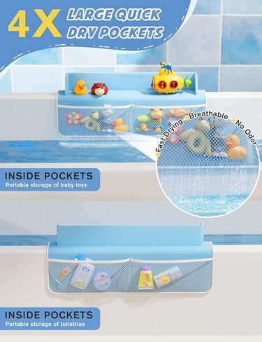 Bathtub Splash Guard, Bath Splash Guard for Tub Kids, 22 Inch Bathtub Play Shelf Area, 8 Suction Cups Attach to Bath Tub, Toy Tray Caddy Holder Storage, Toddlers Bathtub Accessories- Baby Blue in Saudi Arabia