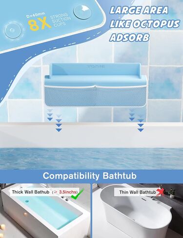 Bathtub Splash Guard, Bath Splash Guard for Tub Kids, 22 Inch Bathtub Play Shelf Area, 8 Suction Cups Attach to Bath Tub, Toy Tray Caddy Holder Storage, Toddlers Bathtub Accessories- Baby Blue in Saudi Arabia