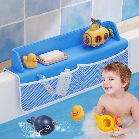 Bathtub Splash Guard, Bath Splash Guard for Tub Kids, 22 Inch Bathtub Play Shelf Area, 8 Suction Cups Attach to Bath Tub, Toy Tray Caddy Holder Storage, Toddlers Bathtub Accessories- Baby Blue in Saudi Arabia