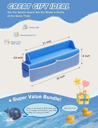 Bathtub Splash Guard, Bath Splash Guard for Tub Kids, 22 Inch Bathtub Play Shelf Area, 8 Suction Cups Attach to Bath Tub, Toy Tray Caddy Holder Storage, Toddlers Bathtub Accessories- Baby Blue in Saudi Arabia