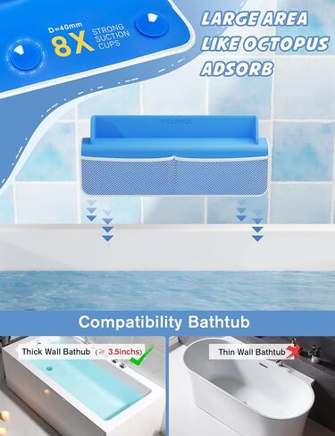 Bathtub Splash Guard, Bath Splash Guard for Tub Kids, 22 Inch Bathtub Play Shelf Area, 8 Suction Cups Attach to Bath Tub, Toy Tray Caddy Holder Storage, Toddlers Bathtub Accessories- Baby Blue in Saudi Arabia