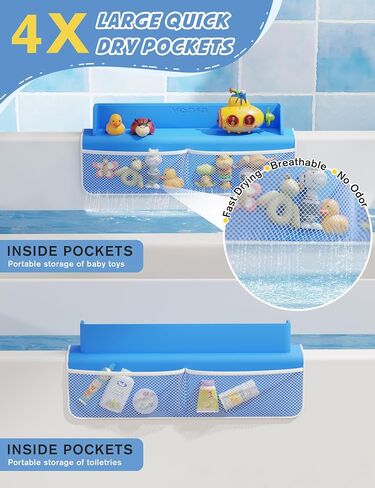 Bathtub Splash Guard, Bath Splash Guard for Tub Kids, 22 Inch Bathtub Play Shelf Area, 8 Suction Cups Attach to Bath Tub, Toy Tray Caddy Holder Storage, Toddlers Bathtub Accessories- Baby Blue in Saudi Arabia