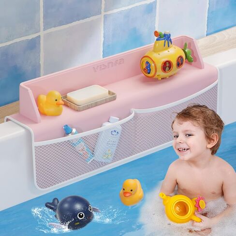 Bathtub Splash Guard, Bath Splash Guard for Tub Kids, 22 Inch Bathtub Play Shelf Area, 8 Suction Cups Attach to Bath Tub, Toy Tray Caddy Holder Storage, Toddlers Bathtub Accessories- Baby Blue in Saudi Arabia