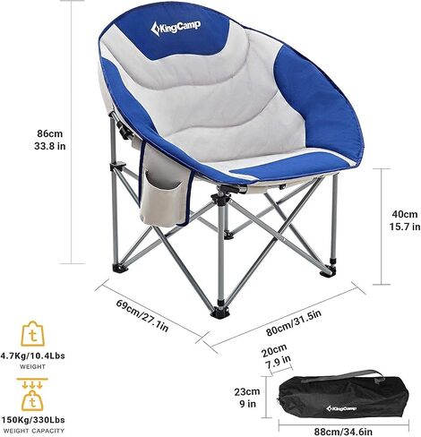 KingCamp Moon Saucer Camping Large Padded Folding Portable Heavy Duty Comfy Sofa Chair Supports 300lbs with Cup Holder and Carry Bag for Lawn Patio Sports in Saudi Arabia