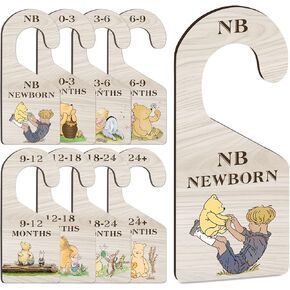 8Pcs Winnie Baby Clothes Dividers for Closet, Baby Clothes Size Hanger Organizer from Newborn to Toddler, Winnie Wooden Baby Clothes Organizer, Double-Sided Baby Closet Dividers
