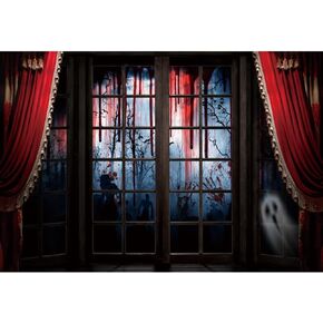 Halloween Window Backdrop 12x8ft Fabric Creepy Halloween Escape Party Decoration Background Halloween Zombies Pictures Halloween Eve Events Background Halloween Birthday Background