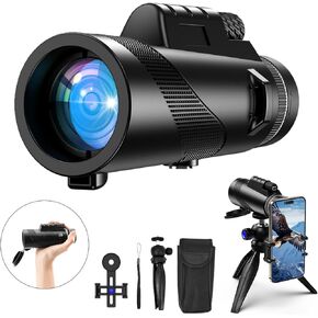 LOFICOPER Monocular Telescope for Smartphone, 80x100 HD Monoculars for Adults High Powered, Compact Monocular with Smartphone Adapter, Tripod, BAK-4 Prism, for Hunting, Hiking, Camping, Birdwatching