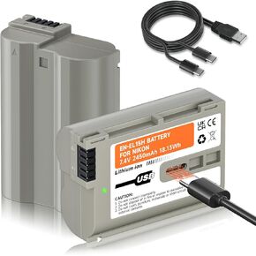 EN-EL15, EN-EL15a, EN-EL15b, EN-EL15c Batteries 2 Pack USB-C Charging for Nikon D7500, D750, Z6, Z6 ii, Z7, Z7ii, Z8, D500, D600, D610, D810, D800, D800E, D710E, D850, D7000, D7100, D7200 Cameras