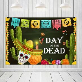 10x8ft Day of The Dead Themed Photography Backdrop Desert Cactus Sugar Skulls and Colorful Flowers Background for Baby Shower Decoration Photo Booth Props