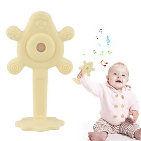 Chuya Baby Rattle Teether Blue,2 in 1 Infant Chew Teething Toys Rattles for Babies 0-24 Months
